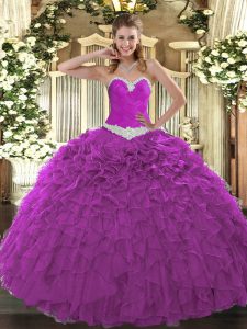 Sleeveless Lace Up Floor Length Appliques and Ruffles 15th Birthday Dress