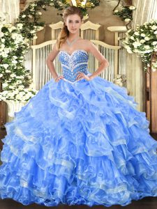 Sexy Beading and Ruffled Layers 15 Quinceanera Dress Baby Blue Lace Up Sleeveless Floor Length