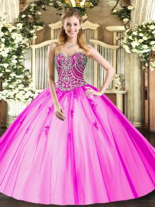Cute Sleeveless Lace Up Floor Length Beading and Appliques Quince Ball Gowns