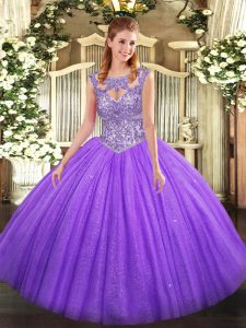 Superior Lavender Sweet 16 Dress Military Ball and Sweet 16 and Quinceanera with Beading Scoop Sleeveless Lace Up