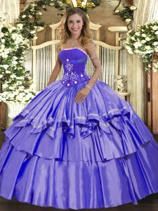 Fashion Lavender Lace Up Ball Gown Prom Dress Beading and Ruffled Layers Sleeveless Floor Length