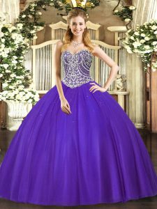 Flirting Purple Sweetheart Lace Up Beading 15th Birthday Dress Sleeveless