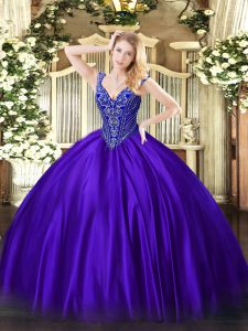 On Sale Floor Length Ball Gowns Sleeveless Purple 15 Quinceanera Dress Lace Up