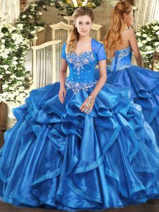 Ball Gowns Vestidos de Quinceanera Baby Blue Sweetheart Organza Sleeveless Floor Length Lace Up