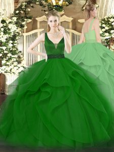 Beauteous Dark Green Sleeveless Tulle Zipper Quinceanera Dresses for Military Ball and Sweet 16 and Quinceanera
