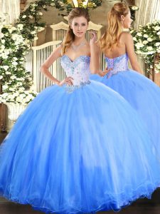 Baby Blue Lace Up Sweetheart Beading Sweet 16 Quinceanera Dress Tulle Sleeveless