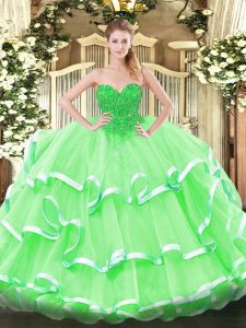 Exceptional Apple Green Lace Up Sweet 16 Dresses Lace Sleeveless Floor Length