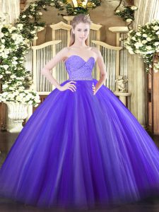 Sweetheart Sleeveless Zipper Quince Ball Gowns Lavender Tulle