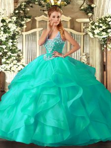Lovely Floor Length Ball Gowns Sleeveless Turquoise Quinceanera Gown Lace Up
