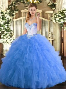 Floor Length Ball Gowns Sleeveless Baby Blue Sweet 16 Dress Lace Up