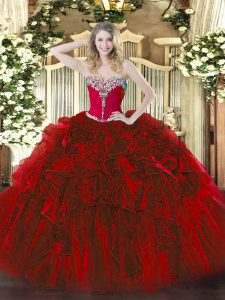Noble Sweetheart Sleeveless Organza Quince Ball Gowns Beading and Ruffles Lace Up