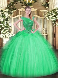 Ball Gowns Quinceanera Gown Apple Green Scoop Tulle Sleeveless Floor Length Zipper