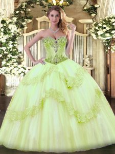 Yellow Green Sleeveless Beading Sweet 16 Dress