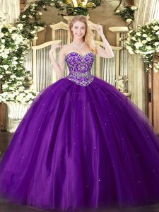 Artistic Tulle Sleeveless Floor Length Sweet 16 Quinceanera Dress and Beading