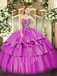 Gorgeous Floor Length Lace Up Sweet 16 Dress Lilac for Military Ball and Sweet 16 and Quinceanera with Beading and Ruffled Layers