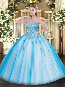 High Class Baby Blue Sleeveless Tulle Lace Up Sweet 16 Dress for Military Ball and Sweet 16 and Quinceanera