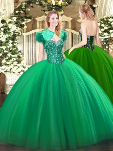 Designer Sweetheart Sleeveless Sweet 16 Quinceanera Dress Floor Length Beading Turquoise Tulle