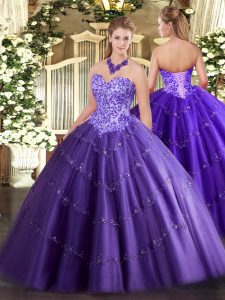 Decent Sweetheart Sleeveless Lace Up Quinceanera Dress Purple Tulle
