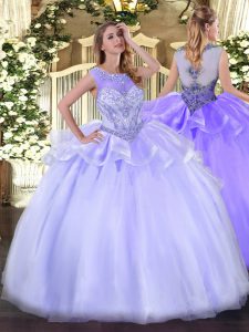 Affordable Floor Length Zipper Sweet 16 Quinceanera Dress Lavender for Sweet 16 and Quinceanera with Beading