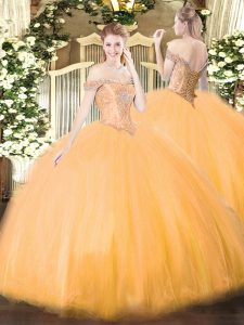 Orange Quinceanera Gown Military Ball and Sweet 16 and Quinceanera with Beading Off The Shoulder Sleeveless Lace Up