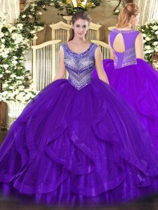 Floor Length Ball Gowns Sleeveless Eggplant Purple Sweet 16 Dresses Lace Up