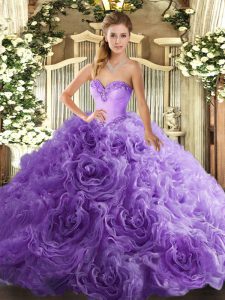 Pretty Lavender Fabric With Rolling Flowers Lace Up Party Dresses Sleeveless Floor Length Beading