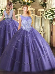 New Arrival Lavender Sleeveless Floor Length Beading Lace Up Vestidos de Quinceanera