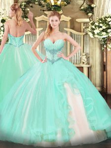Artistic Floor Length Ball Gowns Sleeveless Apple Green Quince Ball Gowns Lace Up