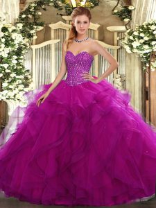 Chic Floor Length Ball Gowns Sleeveless Fuchsia Quinceanera Gown Lace Up