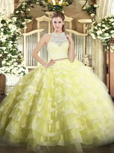 Comfortable Scoop Sleeveless Tulle 15 Quinceanera Dress Lace and Ruffled Layers Zipper