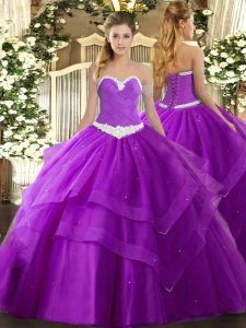 Nice Ball Gowns Sweet 16 Quinceanera Dress Purple Sweetheart Tulle Sleeveless Floor Length Lace Up