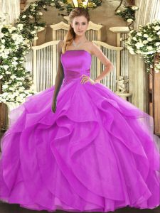 Low Price Strapless Sleeveless Tulle Sweet 16 Dress Ruffles Lace Up