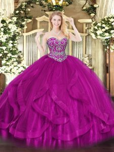 Inexpensive Tulle Sleeveless Floor Length Quinceanera Dress and Beading and Ruffles
