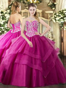 Best Selling Sleeveless Lace Up Floor Length Beading and Ruffled Layers Quinceanera Gowns