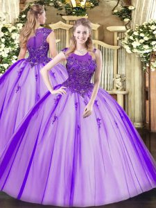 Tulle Sleeveless Floor Length Sweet 16 Quinceanera Dress and Beading
