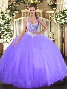Cheap Floor Length Lavender Quince Ball Gowns Scoop Sleeveless Lace Up
