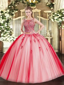 Perfect Sleeveless Beading and Appliques Lace Up Quinceanera Dress