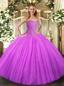 Floor Length Lilac Sweet 16 Dresses Sweetheart Sleeveless Lace Up