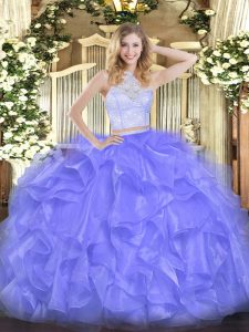 Clearance Lavender Two Pieces Lace and Ruffles Quinceanera Dress Zipper Organza Sleeveless Floor Length