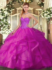 Traditional Tulle Sleeveless Floor Length 15 Quinceanera Dress and Beading and Ruffles