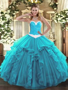 Noble Organza Sleeveless Floor Length Quinceanera Dress and Appliques and Ruffles