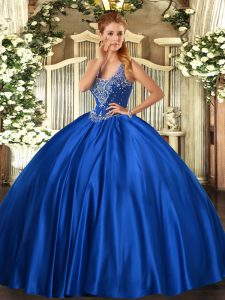 Sumptuous Royal Blue 15th Birthday Dress Military Ball and Sweet 16 and Quinceanera with Beading Straps Sleeveless Lace Up