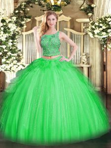 Sleeveless Tulle Lace Up Quinceanera Gowns for Military Ball and Sweet 16 and Quinceanera