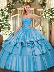 High Class Floor Length Ball Gowns Sleeveless Baby Blue Quinceanera Gown Lace Up