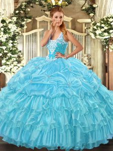 Fantastic Ball Gowns Sweet 16 Quinceanera Dress Aqua Blue Straps Organza Sleeveless Floor Length Lace Up