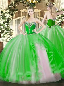 Beauteous Floor Length Party Dresses Tulle Sleeveless Beading and Ruffles