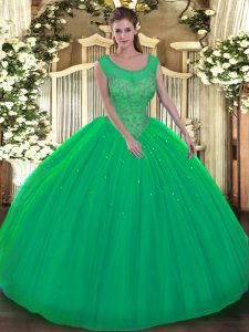 Ball Gowns Ball Gown Prom Dress Green Scoop Tulle Sleeveless Floor Length Backless