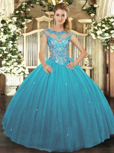 Elegant Floor Length Ball Gowns Sleeveless Teal 15th Birthday Dress Lace Up