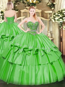 Modern Organza and Taffeta Sweetheart Sleeveless Lace Up Beading and Ruffled Layers Quinceanera Dress in