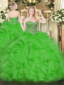 Ball Gowns 15 Quinceanera Dress Green Sweetheart Organza Sleeveless Floor Length Lace Up